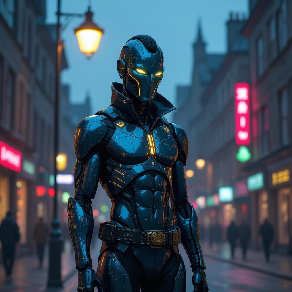 Cyberpunk Druid in Futuristic Edinburgh