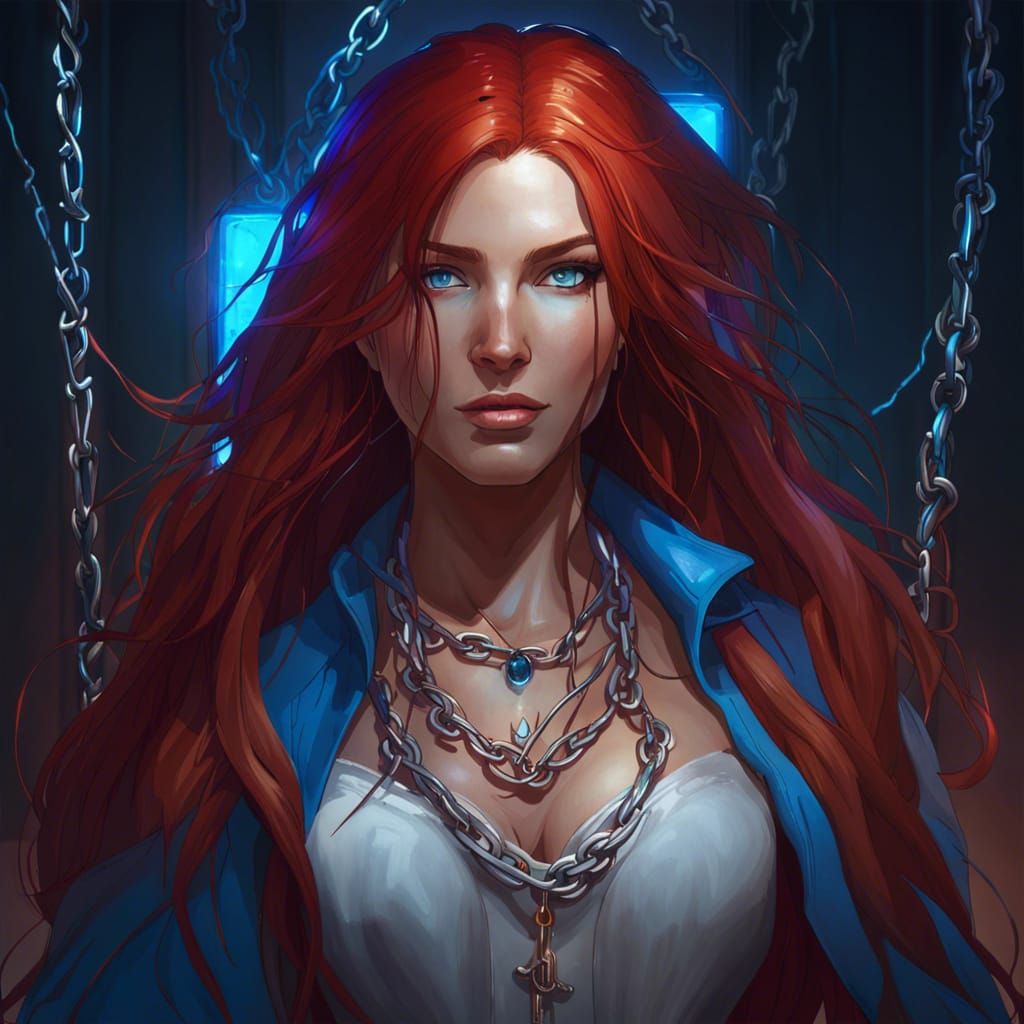 Red-Haired Woman in Chains: Hyperdetailed Portrait