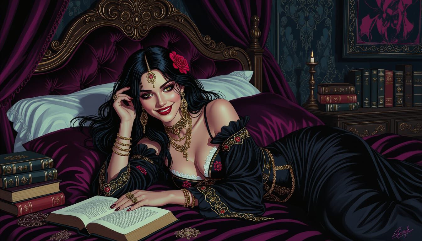 Indian Woman in Wiccan Dress with Gothic Art