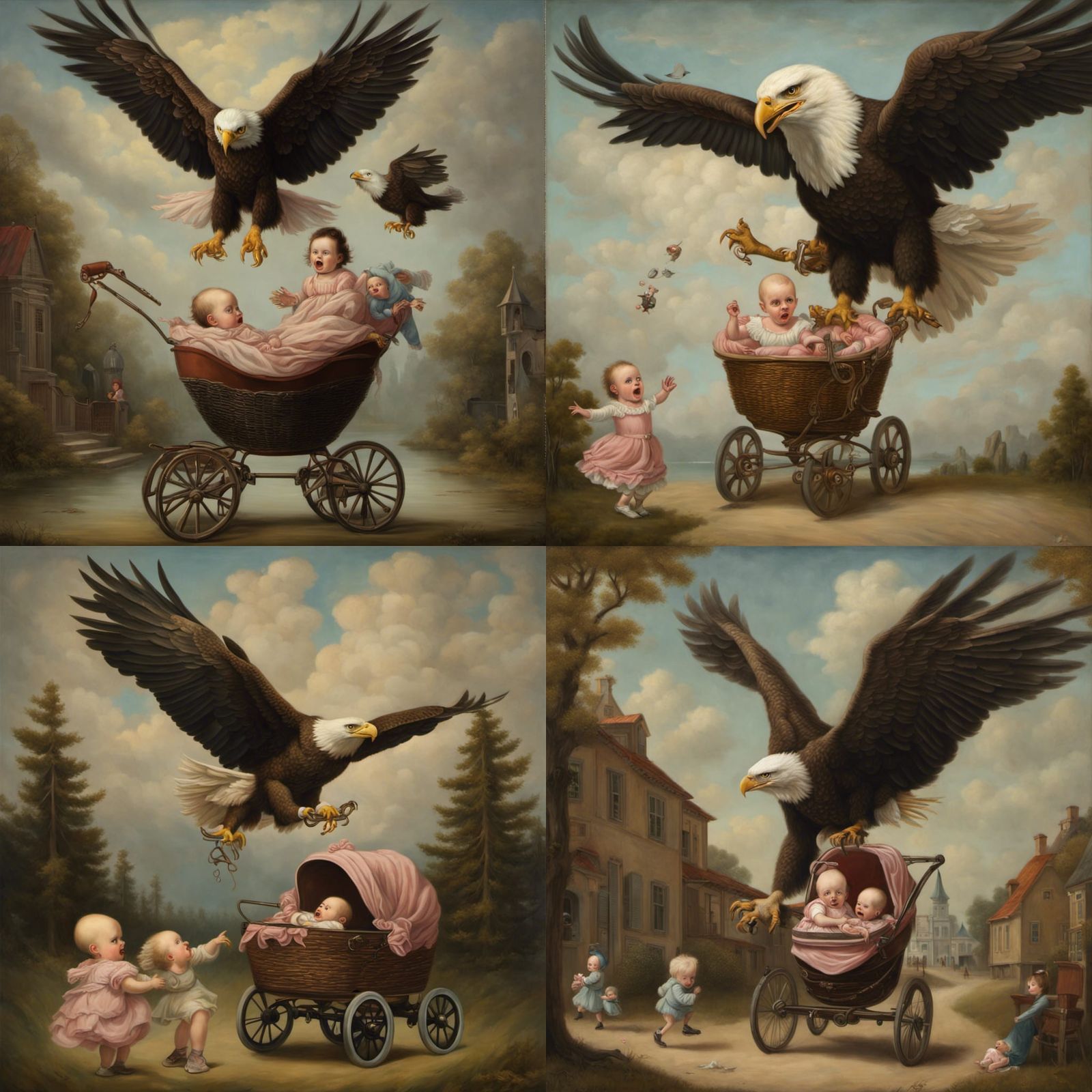 Eagle Steals Baby: Surreal Oil Painting
