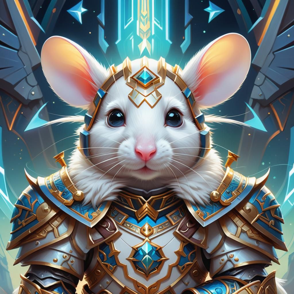 Armored Mouse Warrior in Geometric Airbrush Style