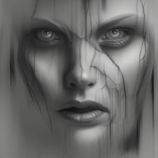 Sinister Face Sketched in Tree, Charcoal Drawing