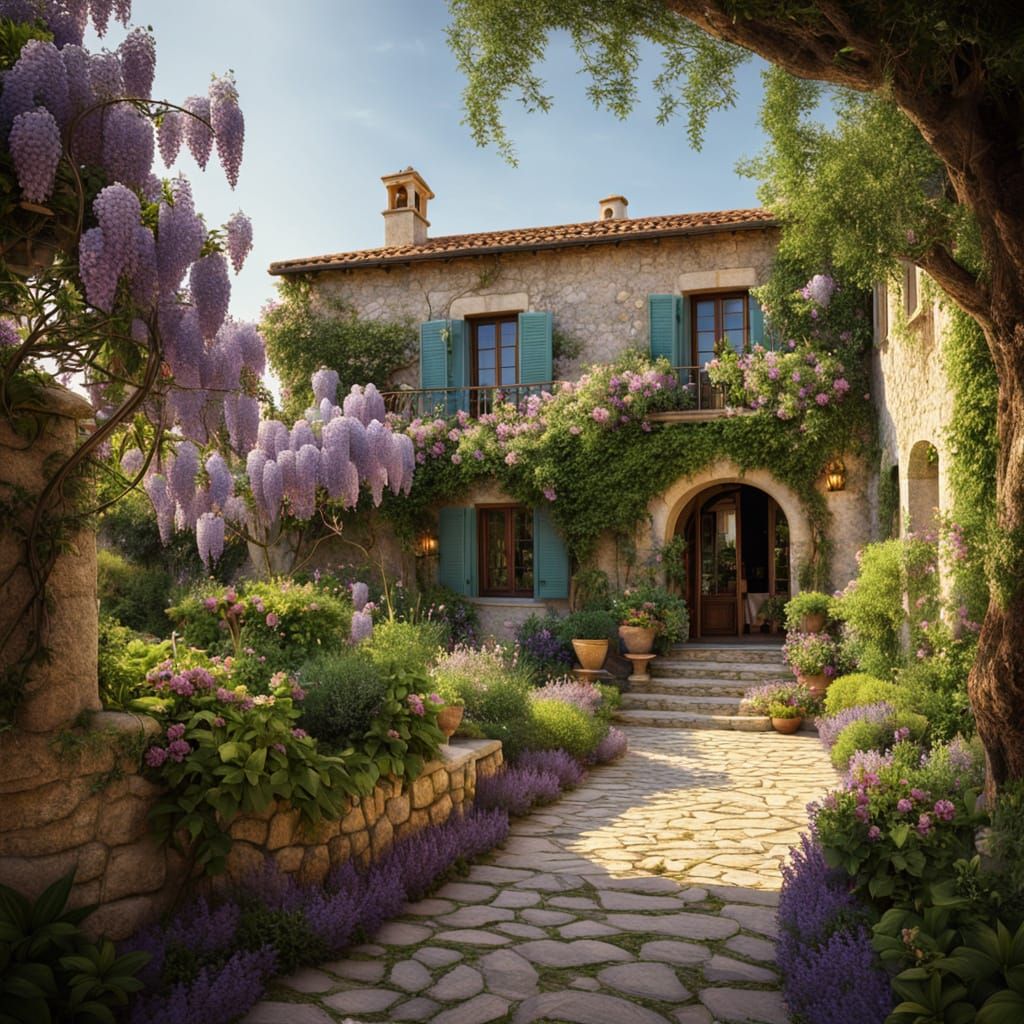 Picturesque Mediterranean Villa with Blooming Vines