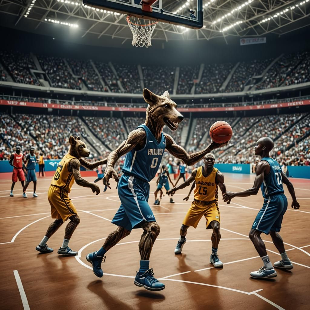 Humanoid Animals Play Basketball at the Olympics: Hyperreali...