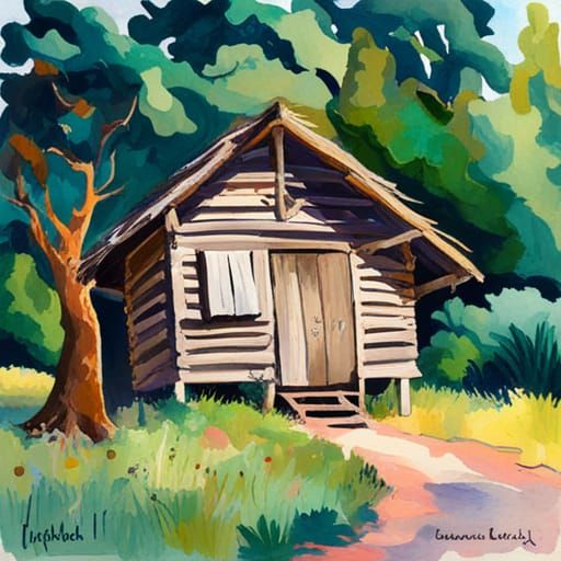 Gouache Hut in Impressionist Style