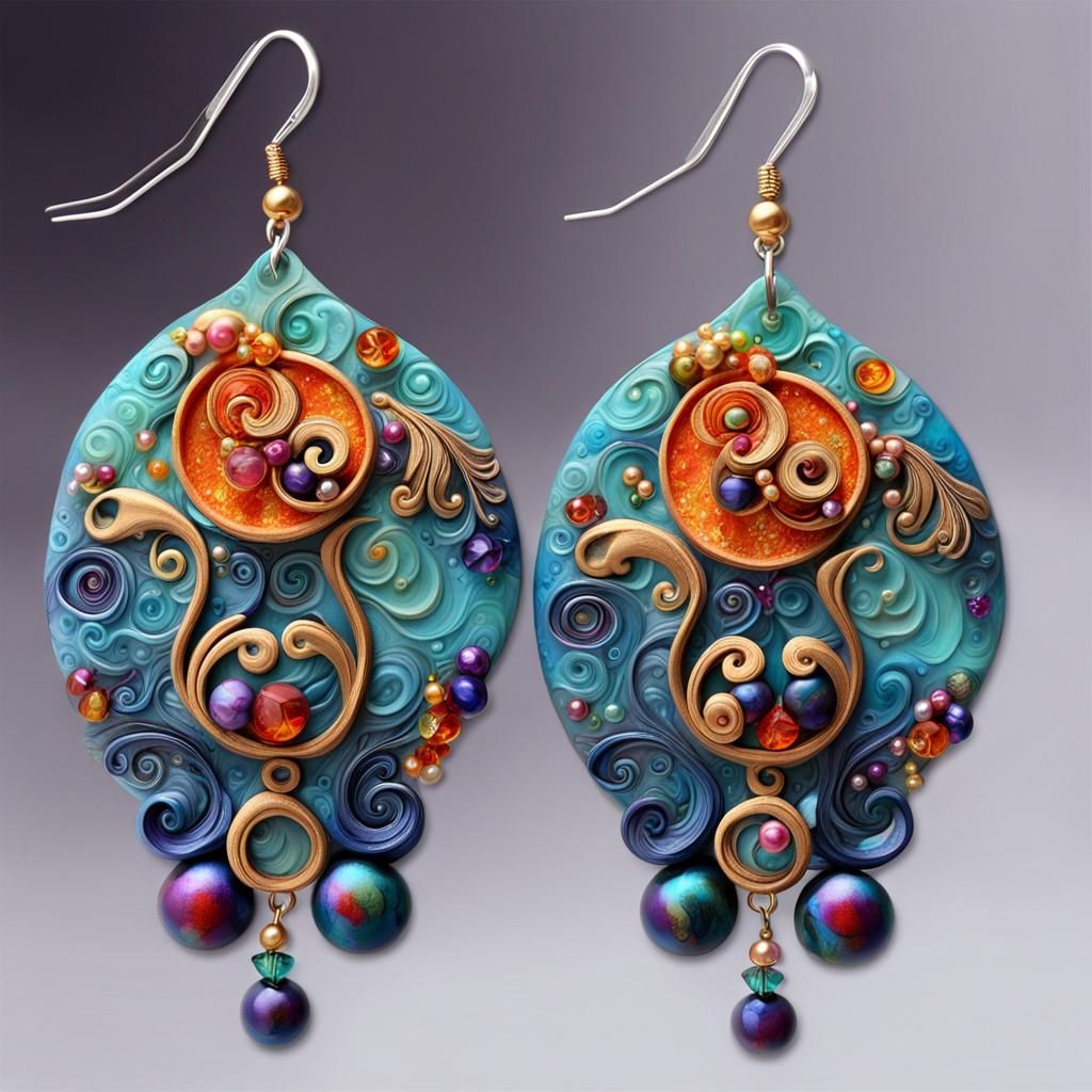 Handcrafted Polymer Clay Earrings with Beads and Crystals