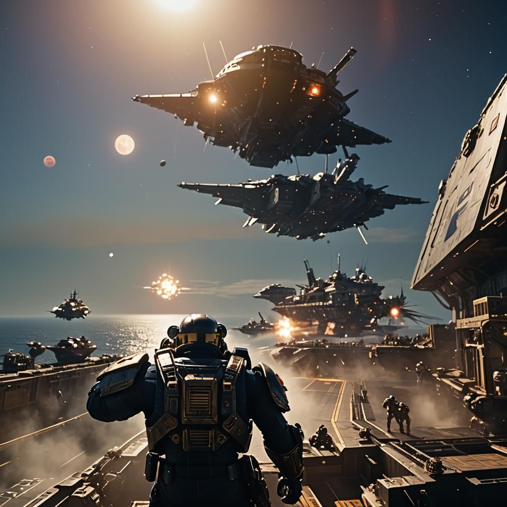 US Space Marine Ship Docks: Cinematic Space Scene