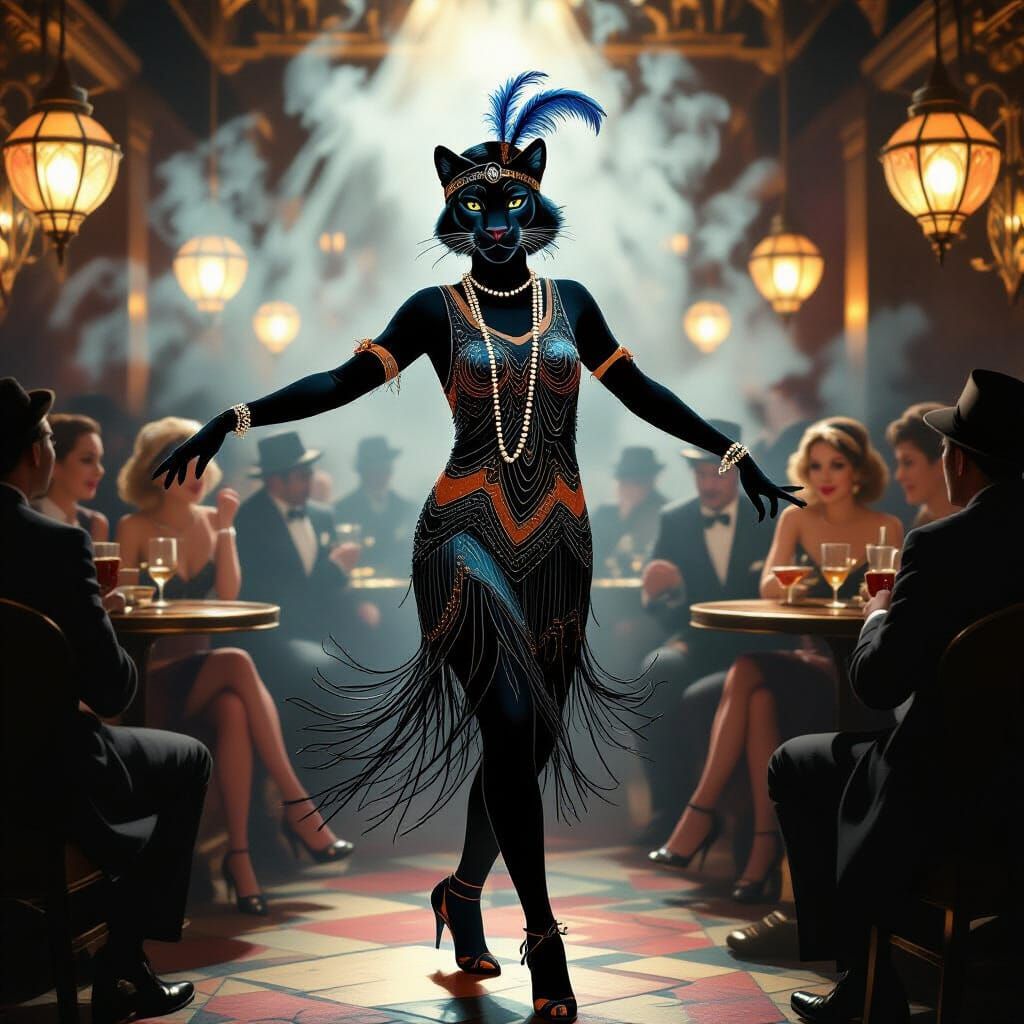 Panther Flapper Dancing Charleston in Art Nouveau Speakeasy