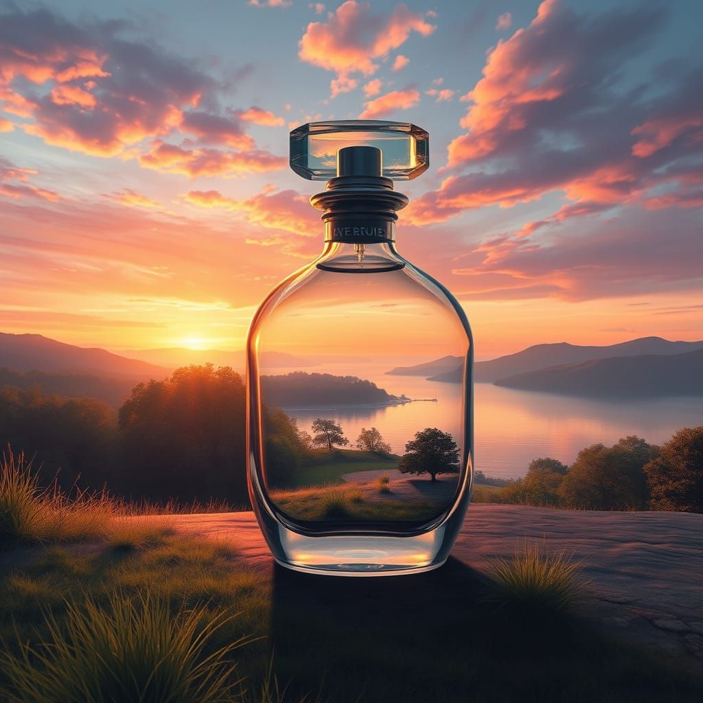 Serene Summer Landscape in a Delicate Perfume Bottle