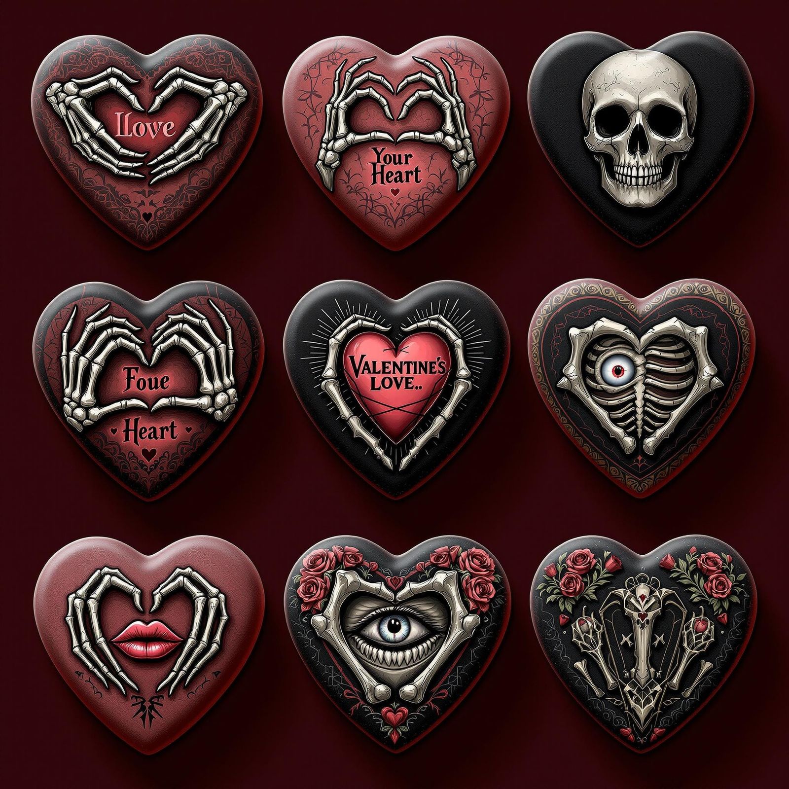 Gothic Valentine Candy Hearts in Dark, Moody Victorian Style