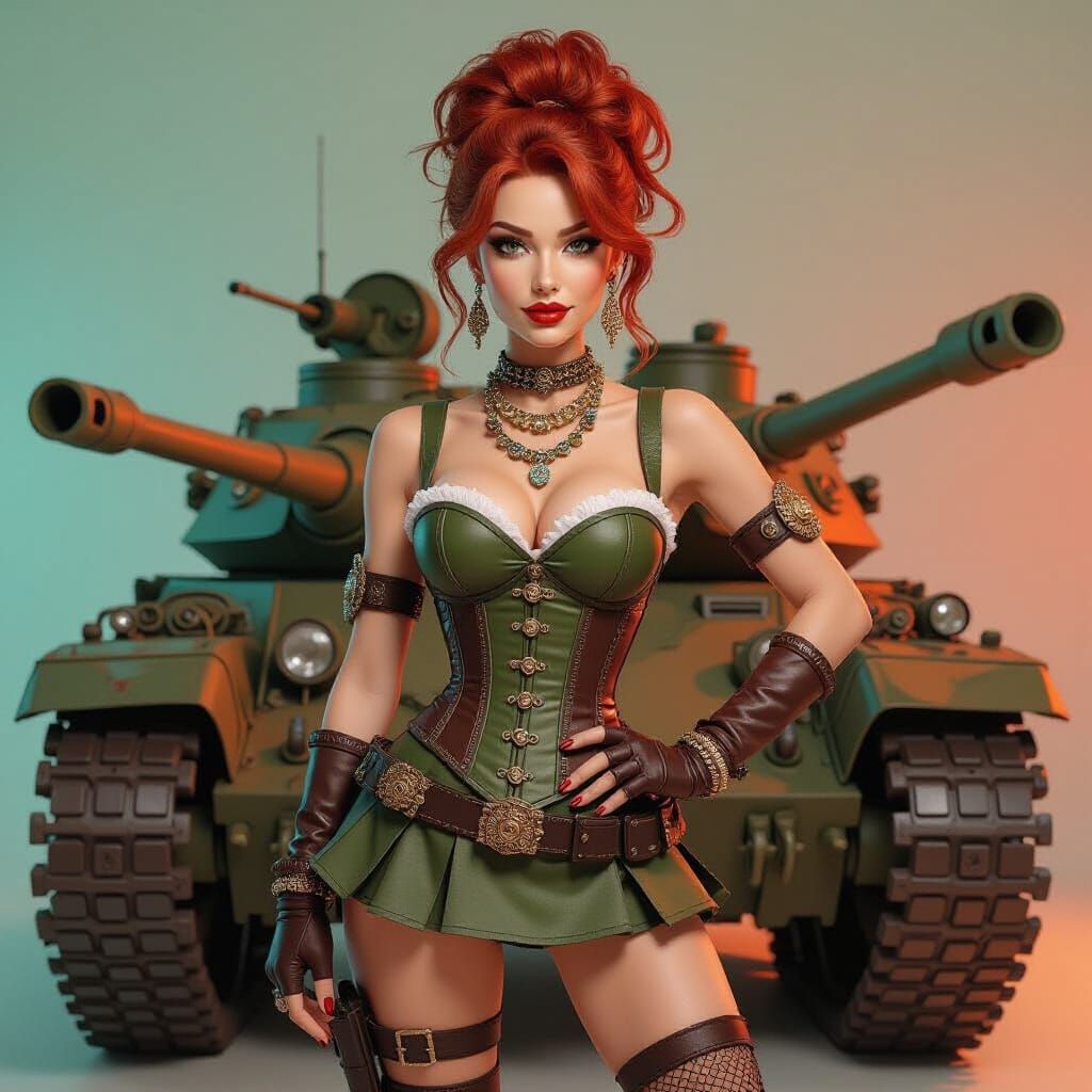 Confident Redhead in Papercraft Quilling Style