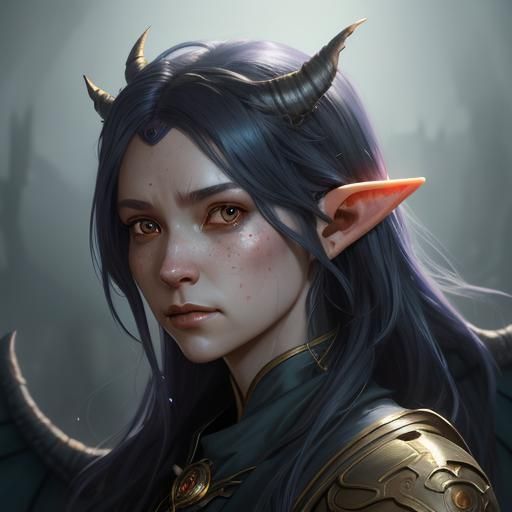 Elven Demon Portrait with Wings, Detailed Concept Art