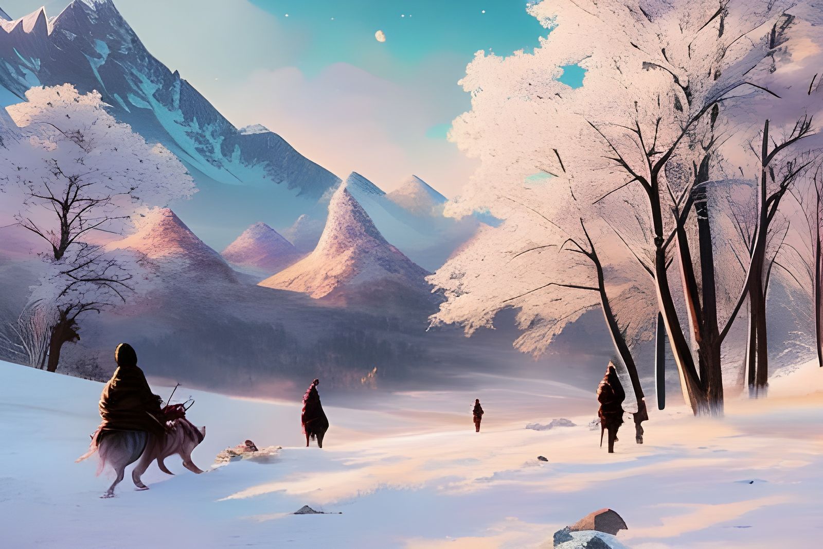 Snowy Mountain Valley in Detailed Matte Photography