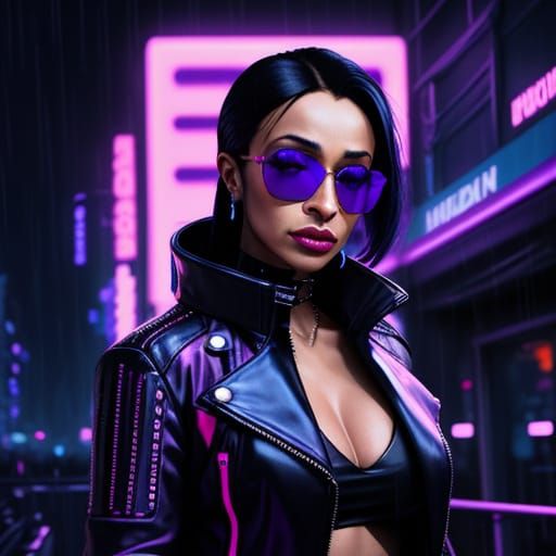 Sade Cyberpunk Portrait in Neon Noir Style