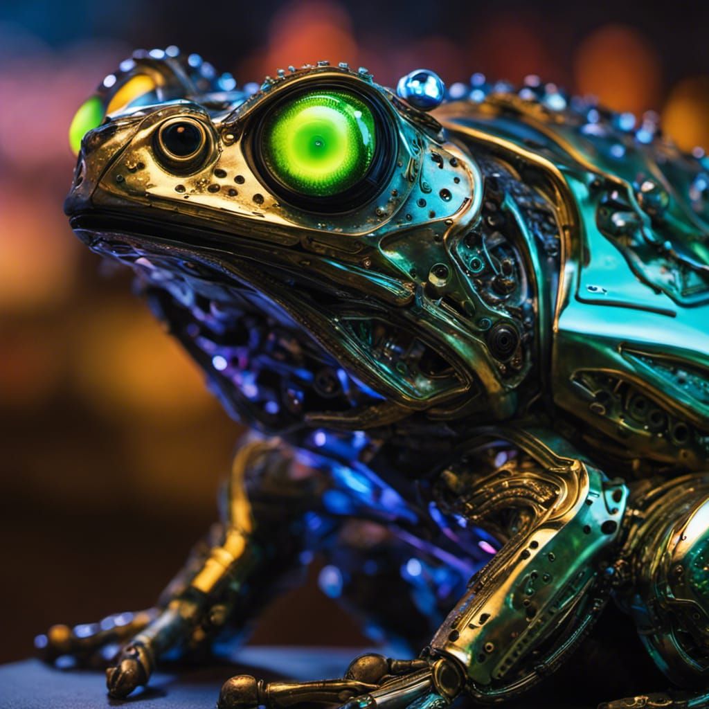 Cyberpunk Robotic Bullfrog with Glowing Eyes