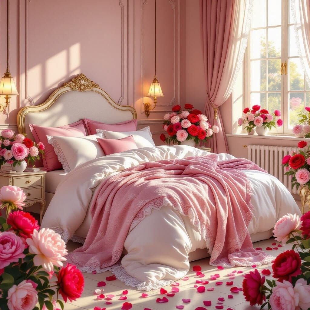 Peony-Filled Bedroom in Impressionistic Style
