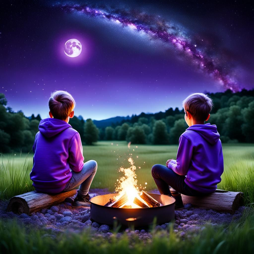Twins Watch Purple Milky Way Galaxy