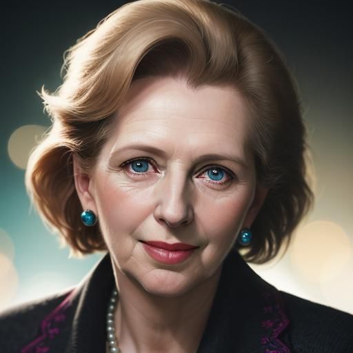 Margaret Thatcher Smiling Hyperrealistic Portrait