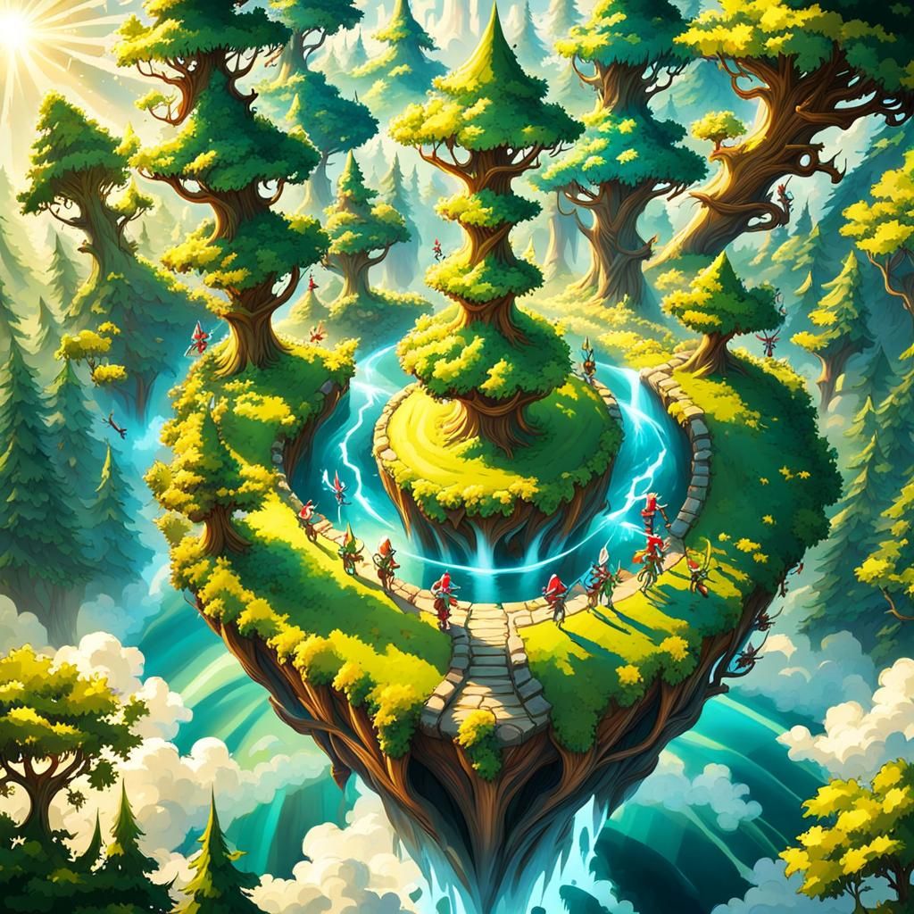 Enchanted Forest: Three Elves in RPG Poster Style