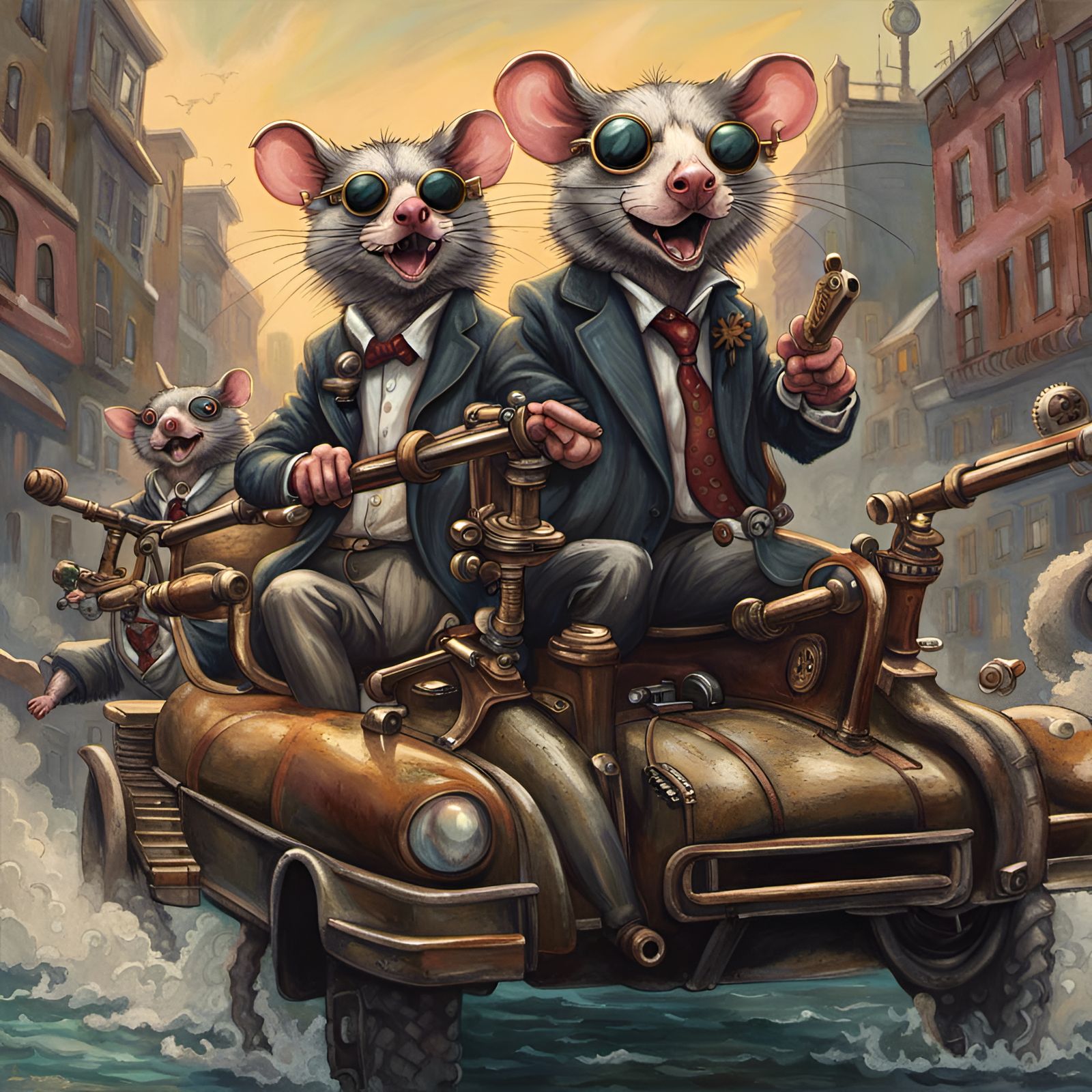 Steampunk Gangster Opossums Shakedown with Thompson Guns