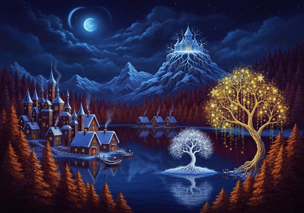 Enchanting Winter City in Mystical Orange Woods