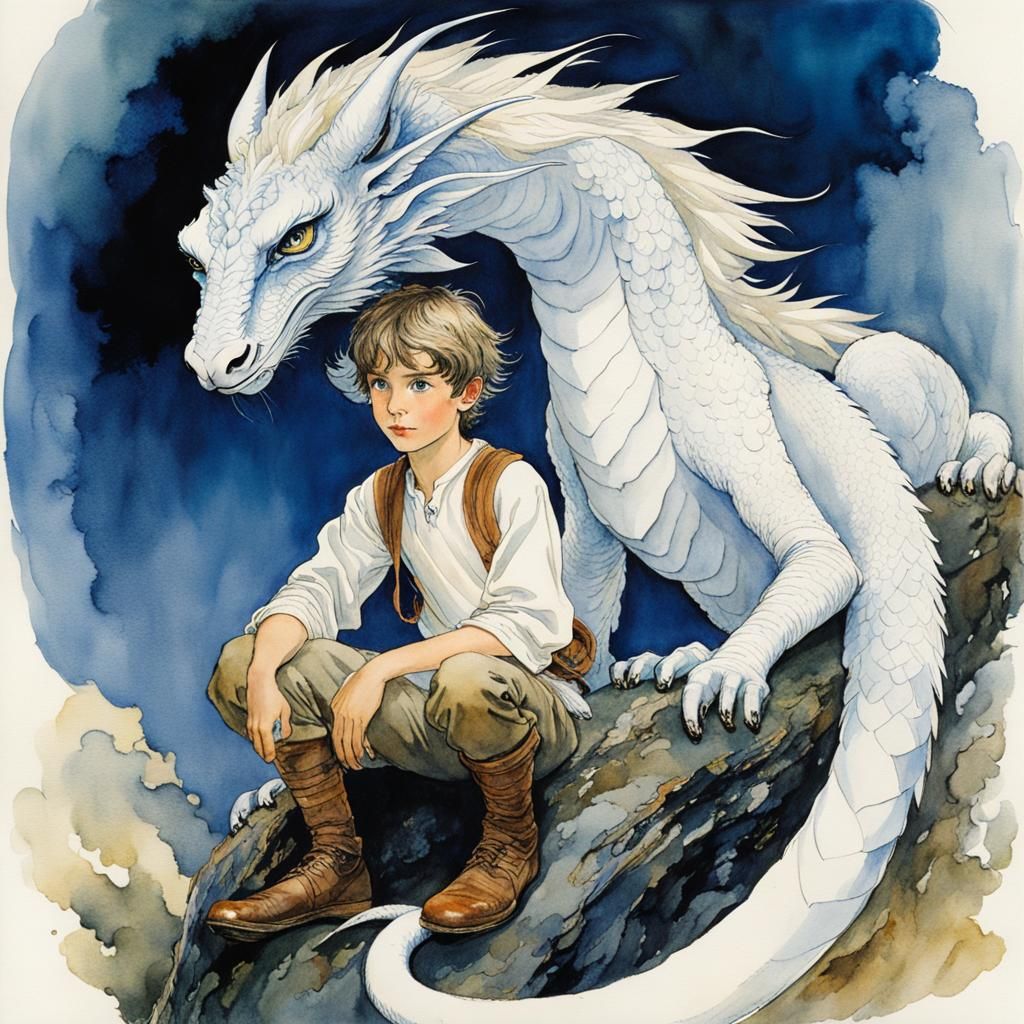 Bastian and Fuchur in Watercolor Style