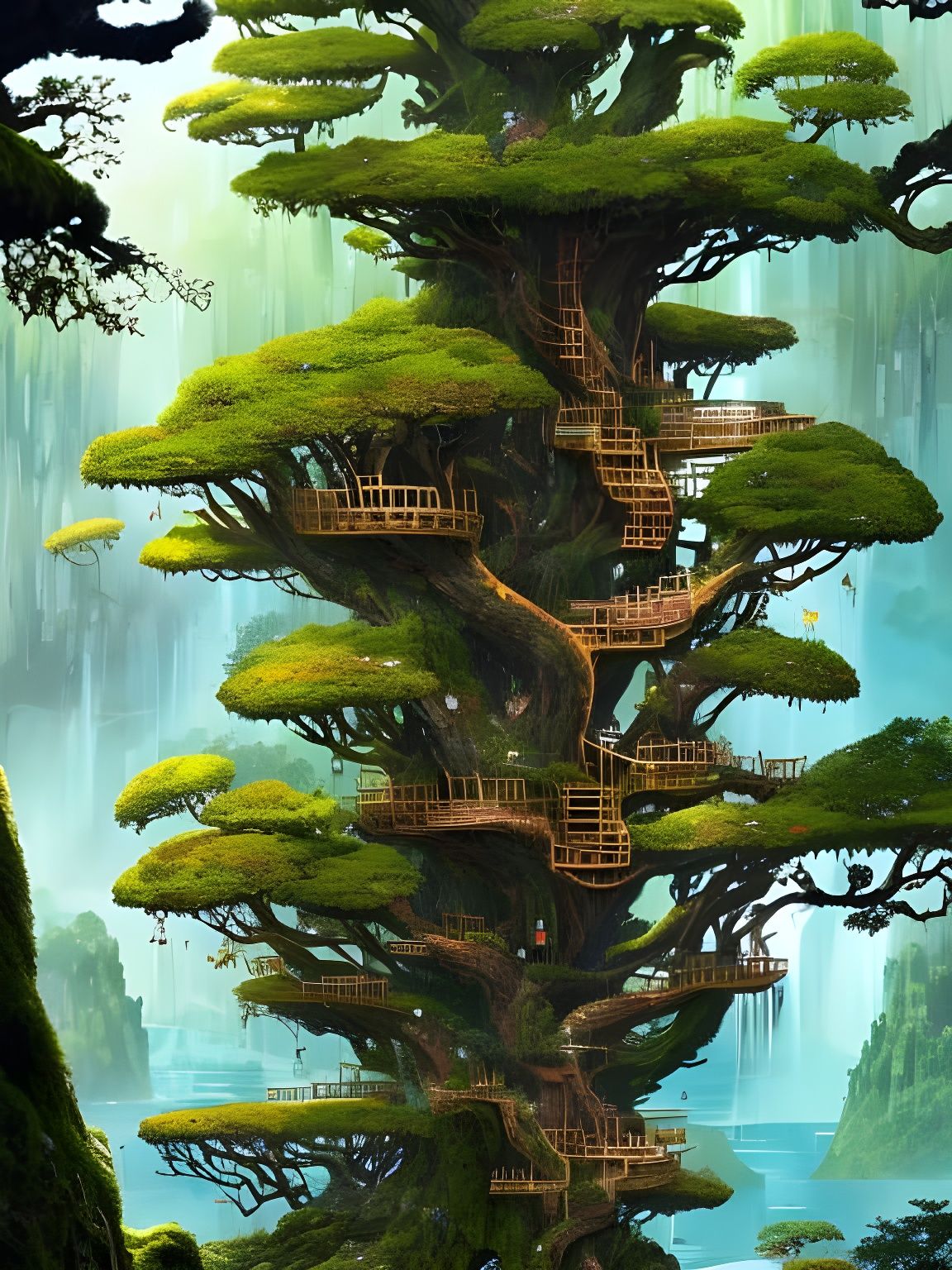 Mossy Treehouse on Granite Mountains: Digital Illustration
