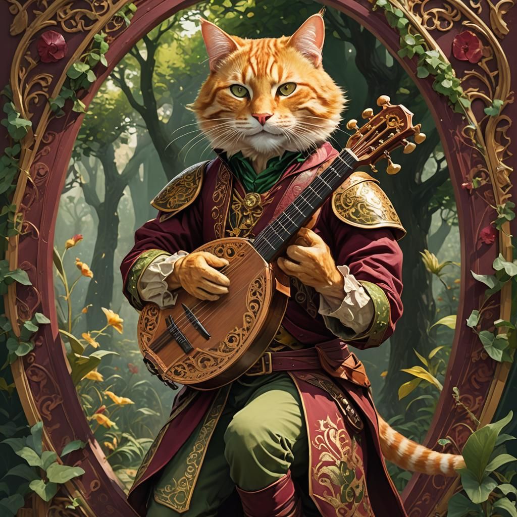 Tabby Cat Bard Portrait in Art Nouveau Style