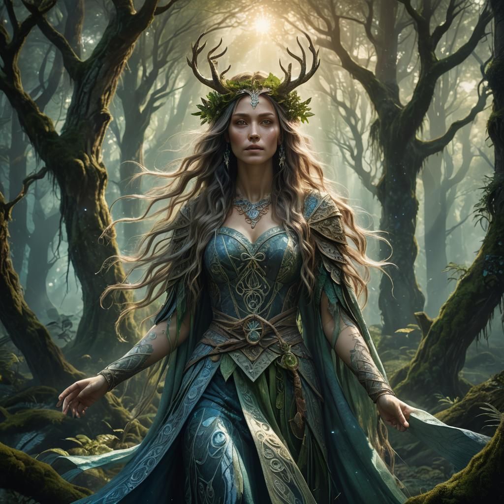 Mystical Woman's Transformation in Enchanted Forest