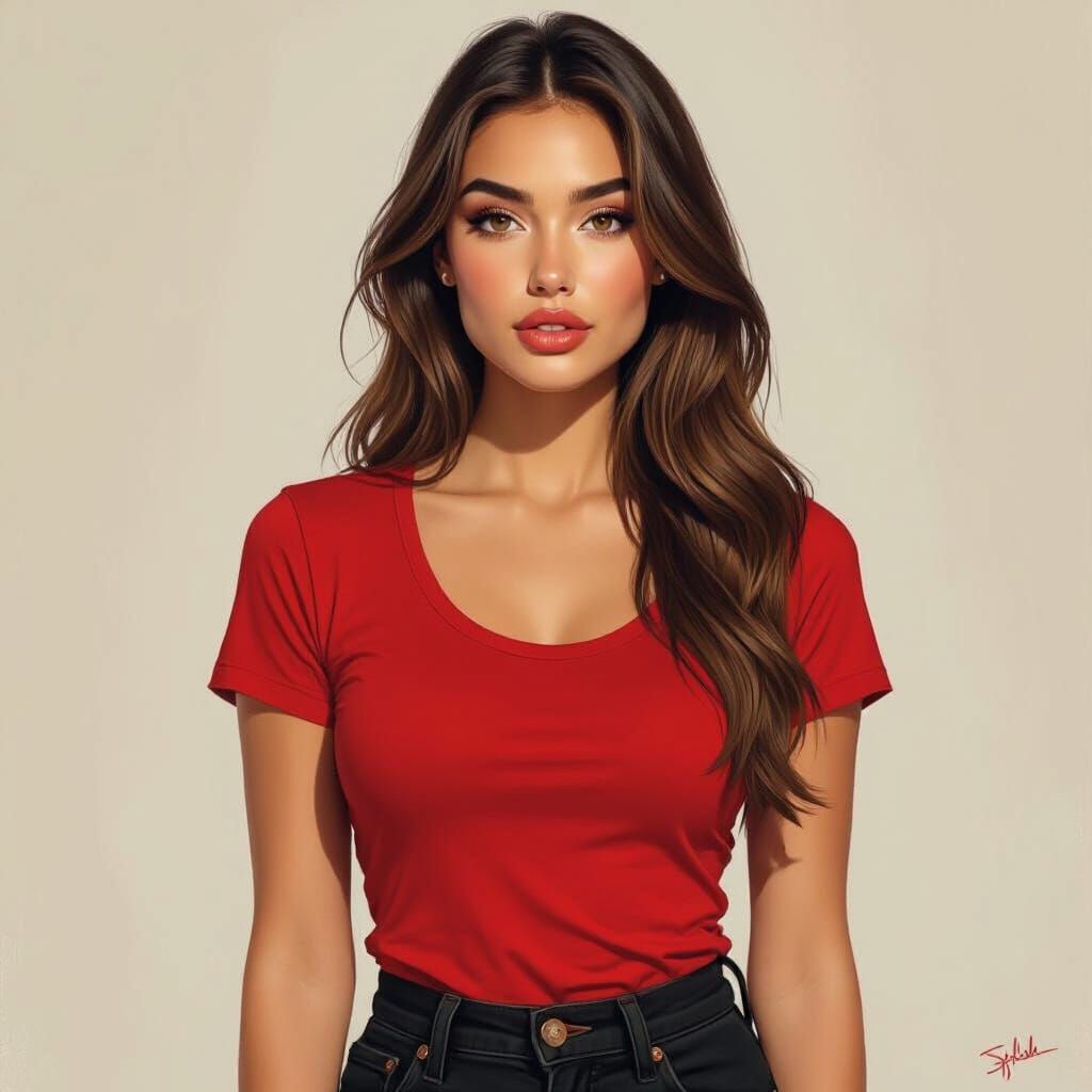 Confident Woman with Hazel Hair in Hyperrealistic Style