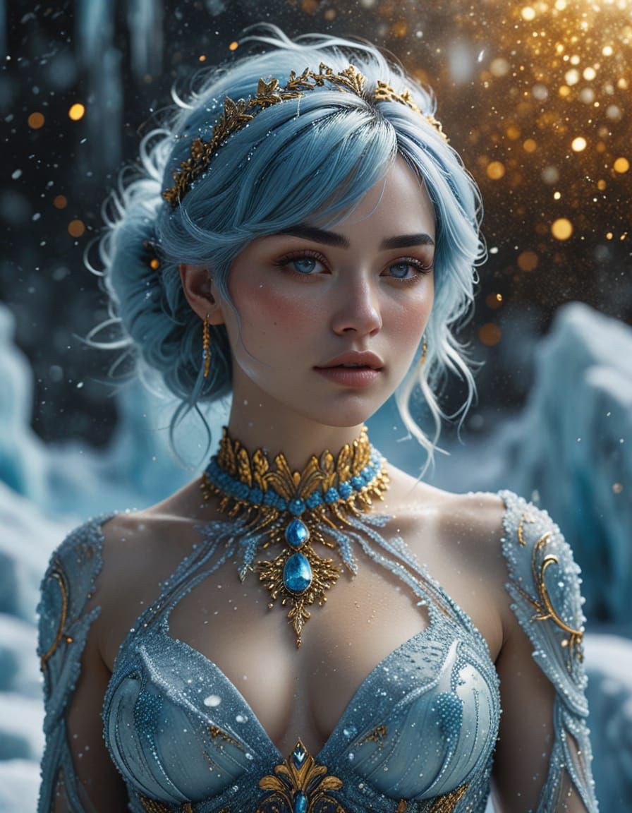 Captivating Blue-Haired Beauty in an Icy World