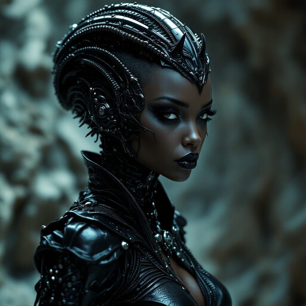 Cyber Necromancer in Black Xenomorph Armor