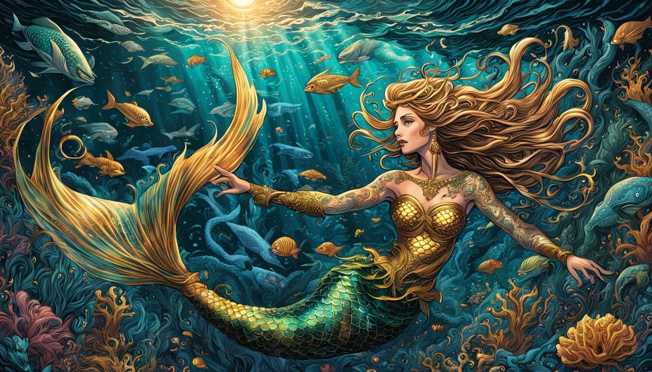 Mermaid Queendom History Mural in Comic Book Art