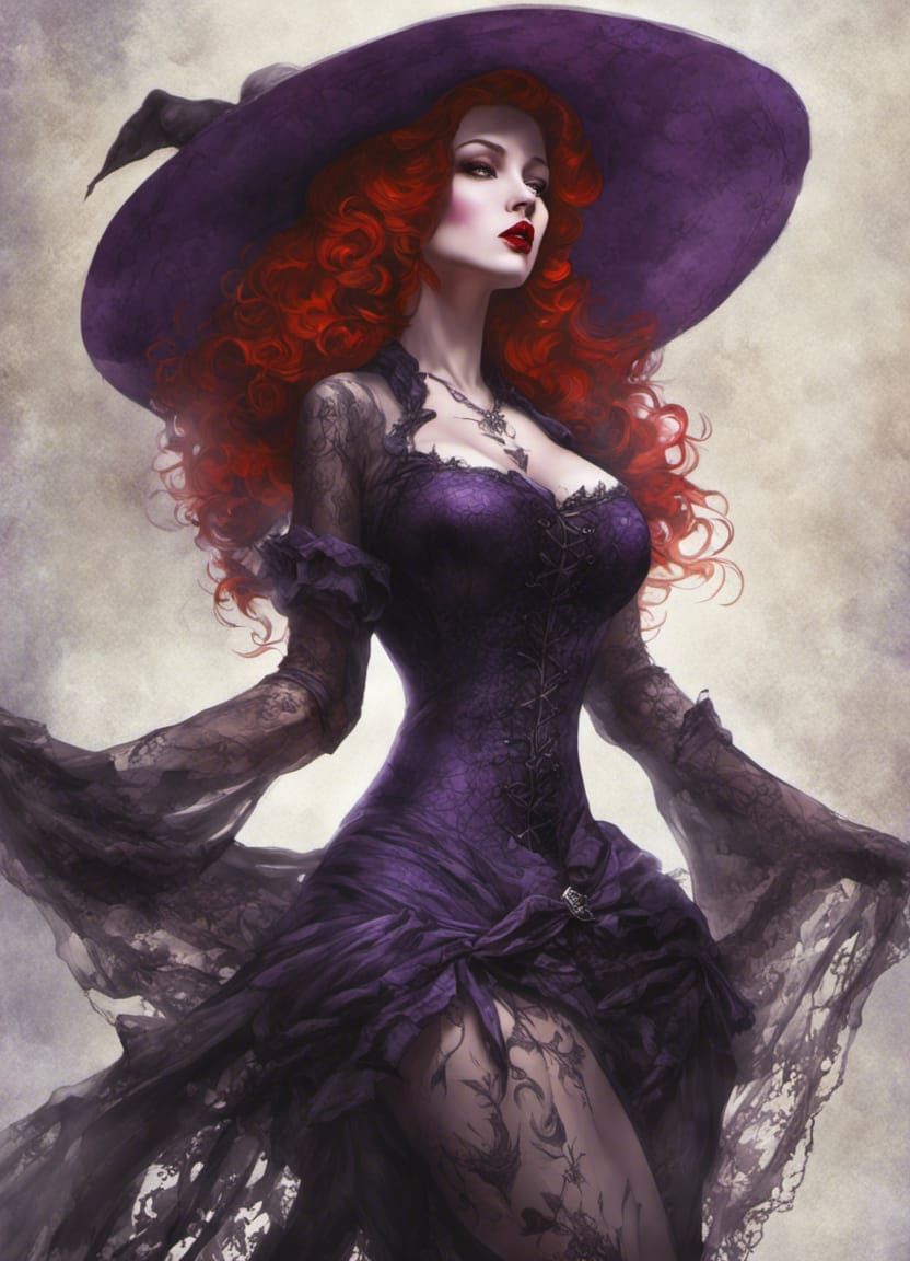 Lacey Pin-Up Witch Blowing a Kiss in Studio Photo