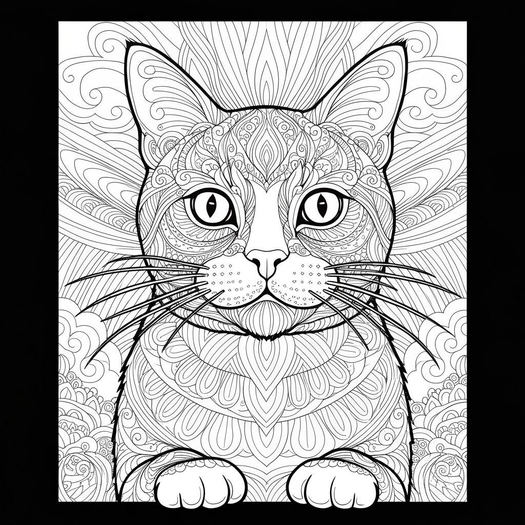 Zentangle Tabby Cat Coloring Page Masterpiece