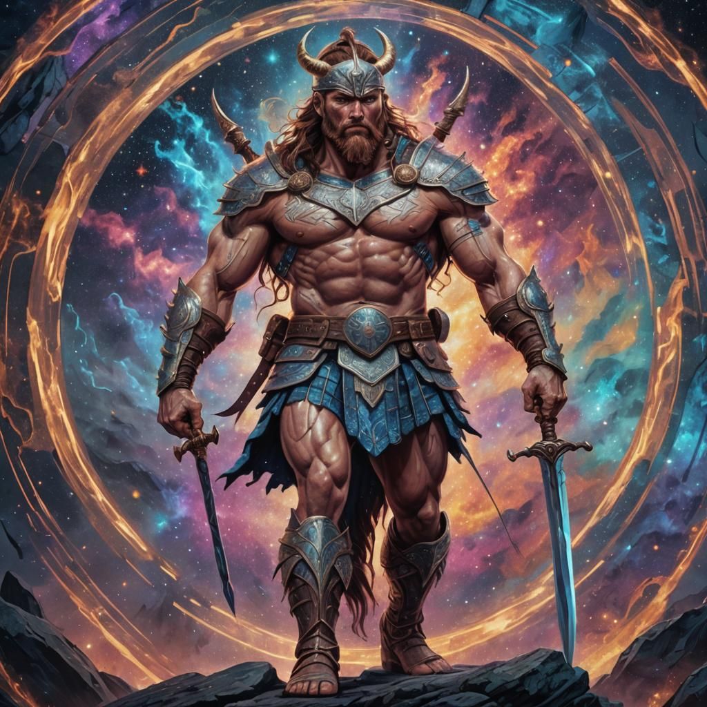 Muscular Scottish warrior full body