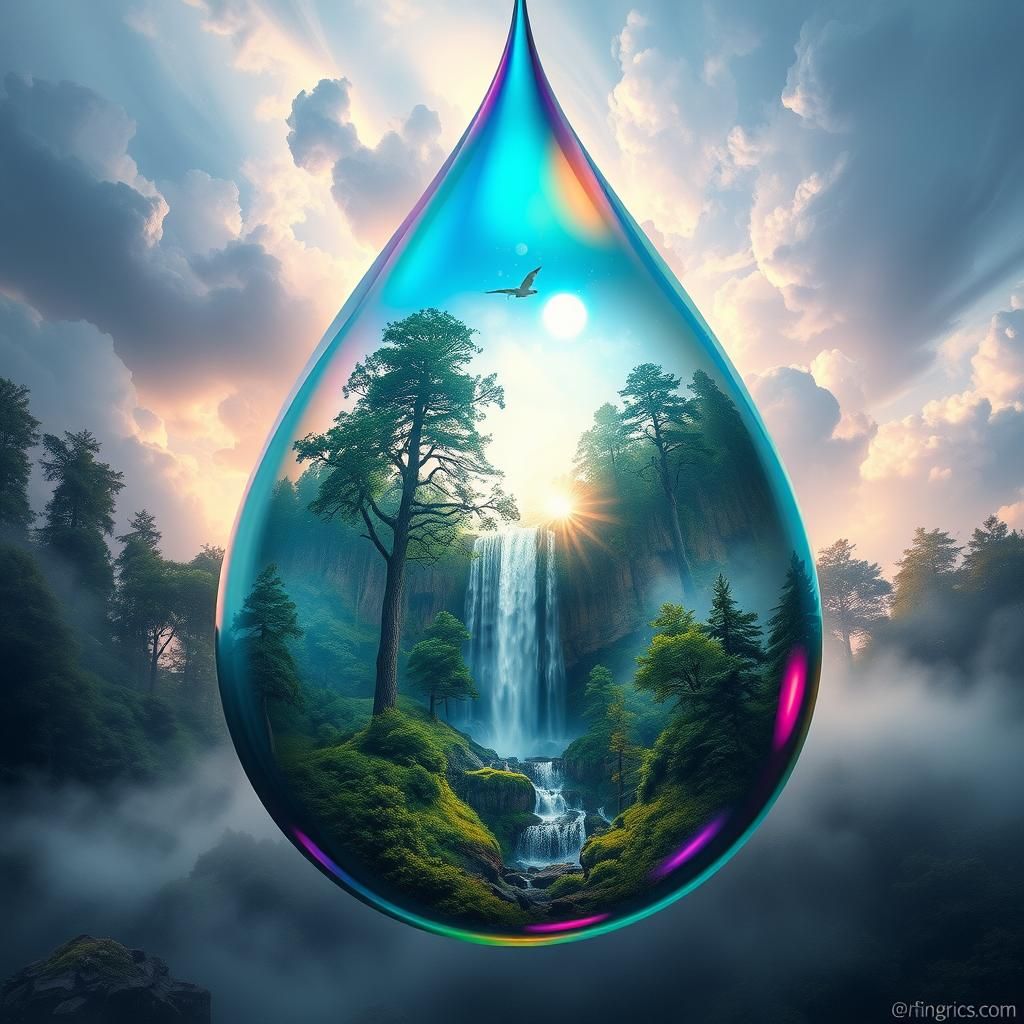 Luminous Raindrop Reveals Mystical Forest