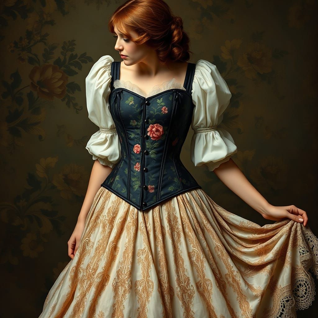 Jacquard flowered corset bodice gothic lace skirt and blouse perfect feminine fashion