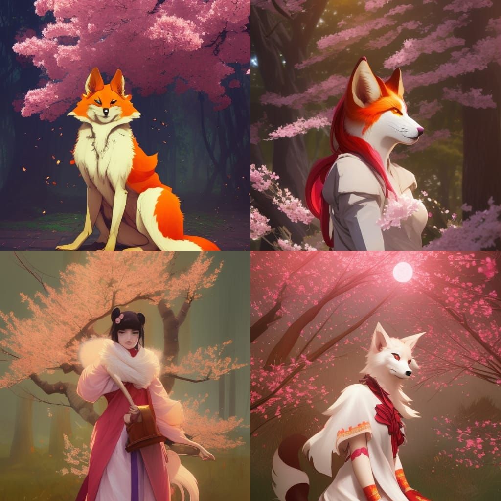 Kitsune Fursona Under Cherry Blossom Tree