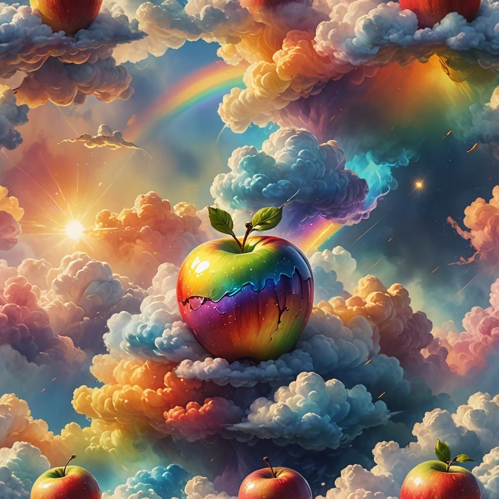 Rainbow Apple on Cloud: Fantasy Concept Art
