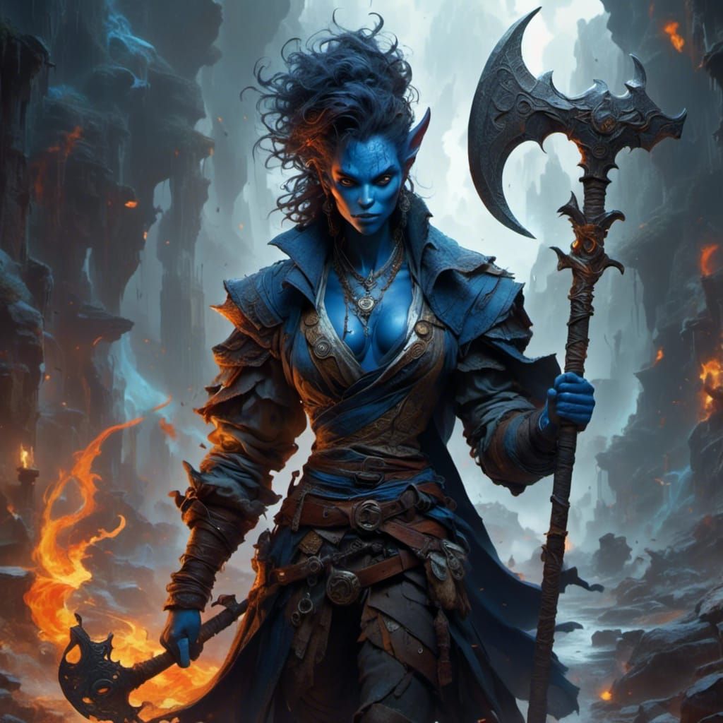 Tiefling Female Warrior in Fantasy Matte Painting Style