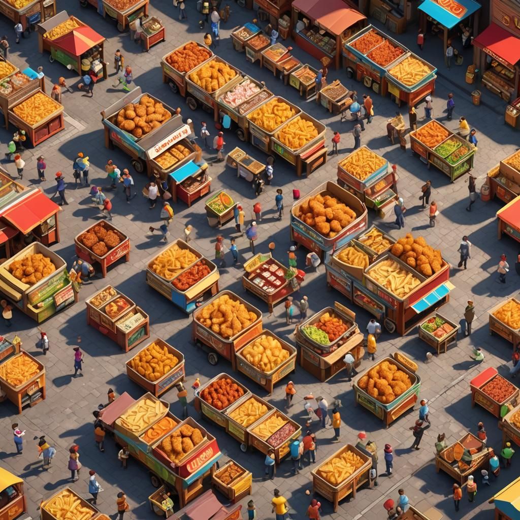Pixar-Style Animated Street Food Market Scene