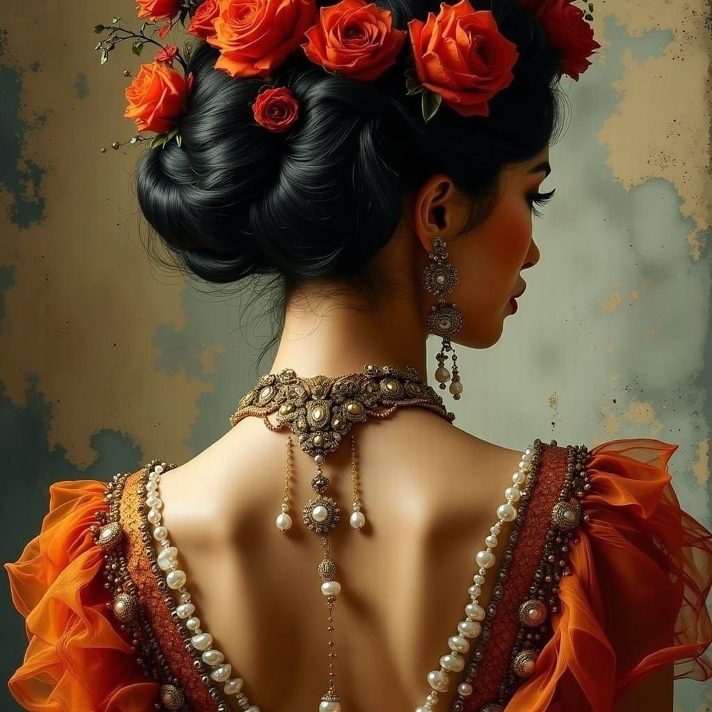 Opulent Back Portrait with Roses and Jewelry