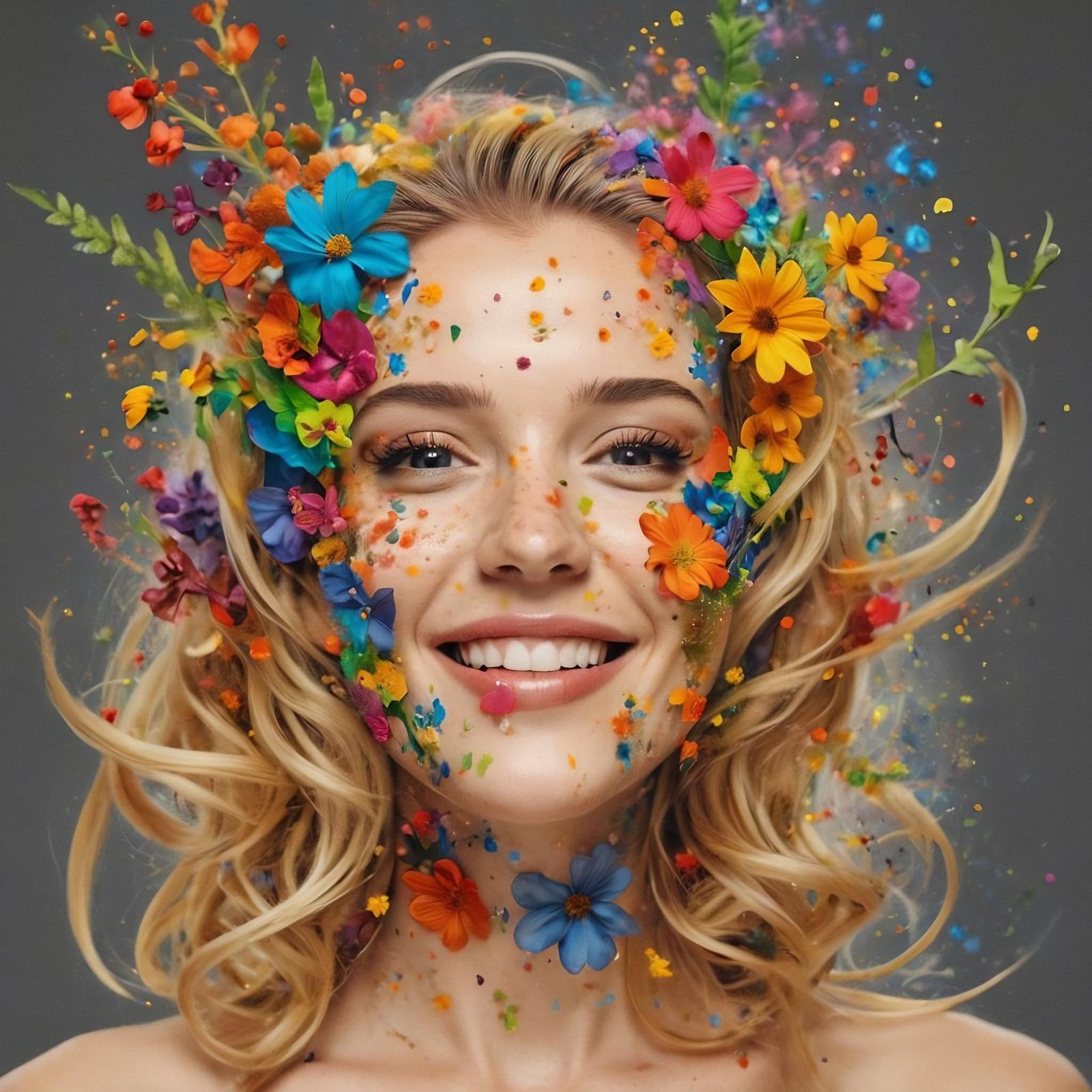 Rainbow Flower Goddess Double Exposure Photograph