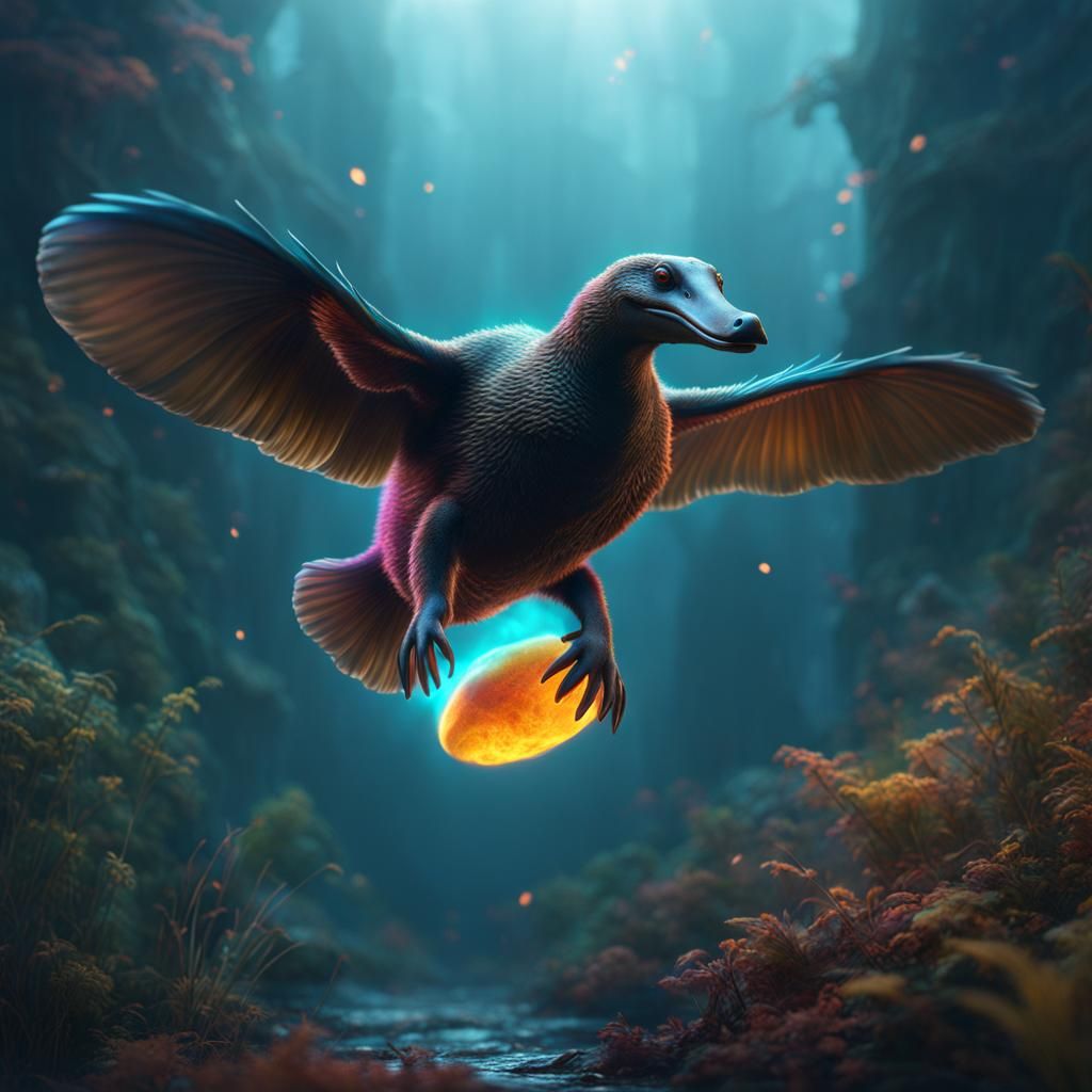 Flying Spectral Platypus: A Fantastical Digital Painting