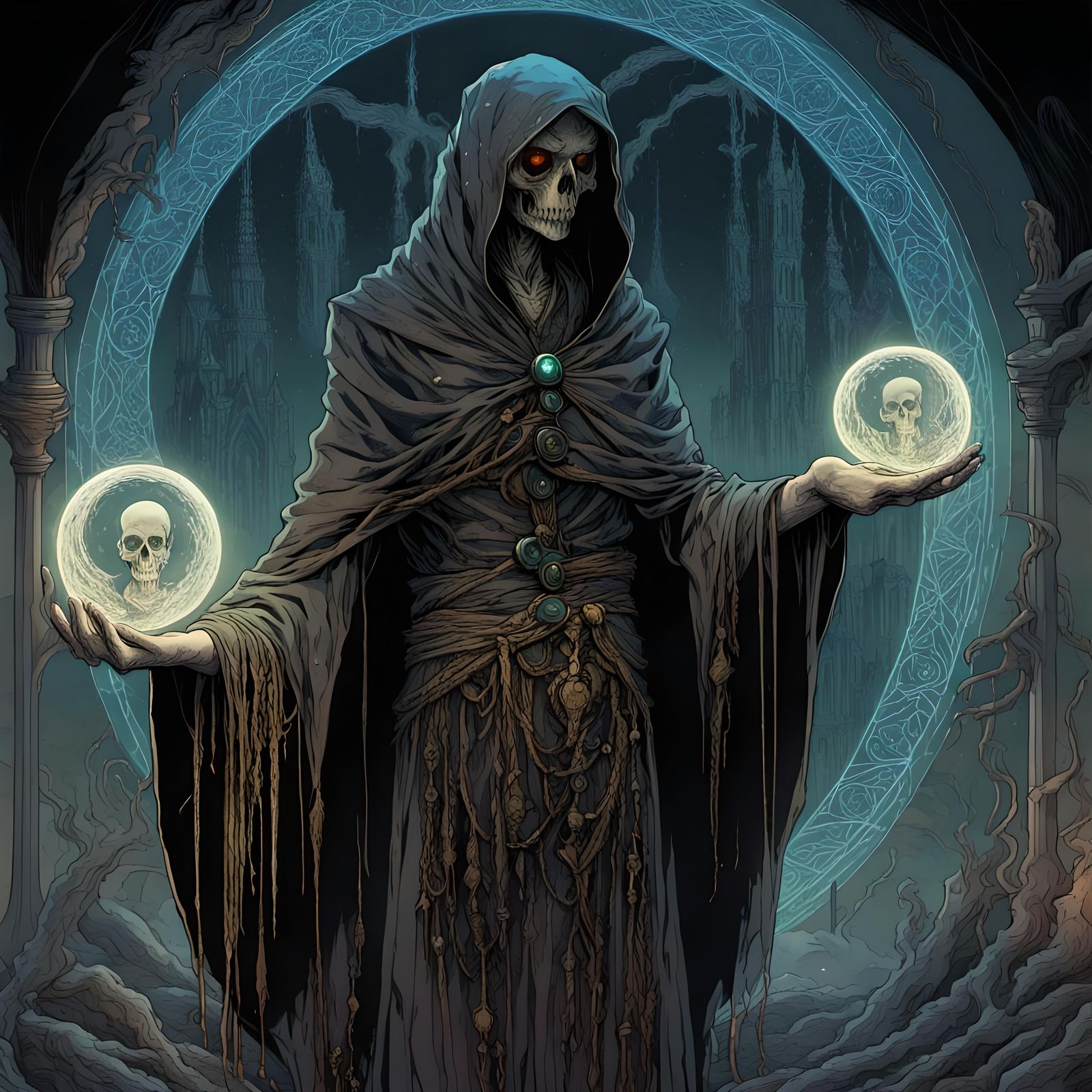 Mystical Dark Necromancer in Dark Fantasy Style