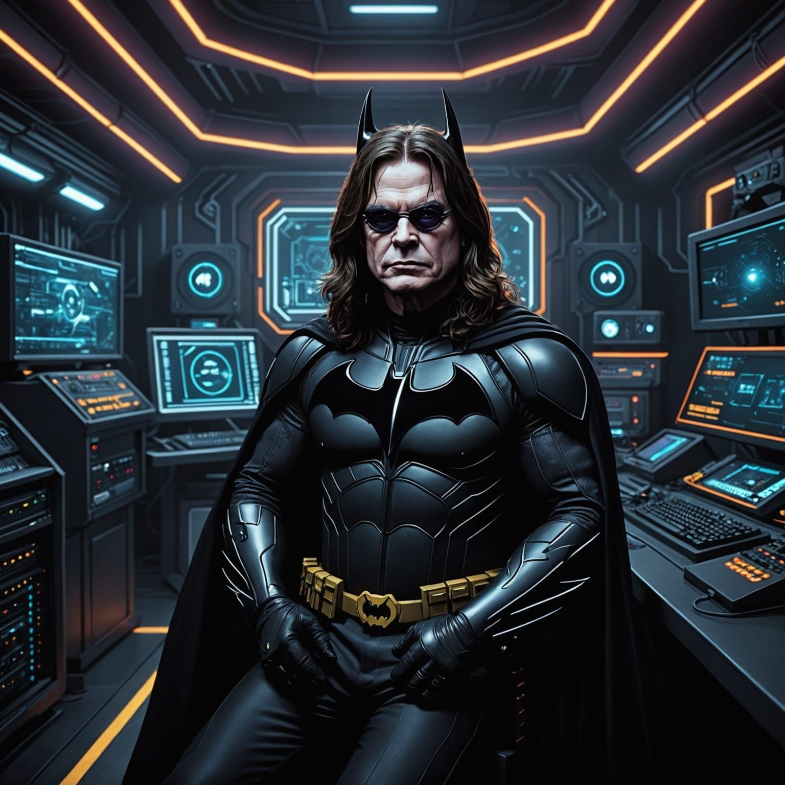 Ozzy Osbourne as Batman in Neon Batcave