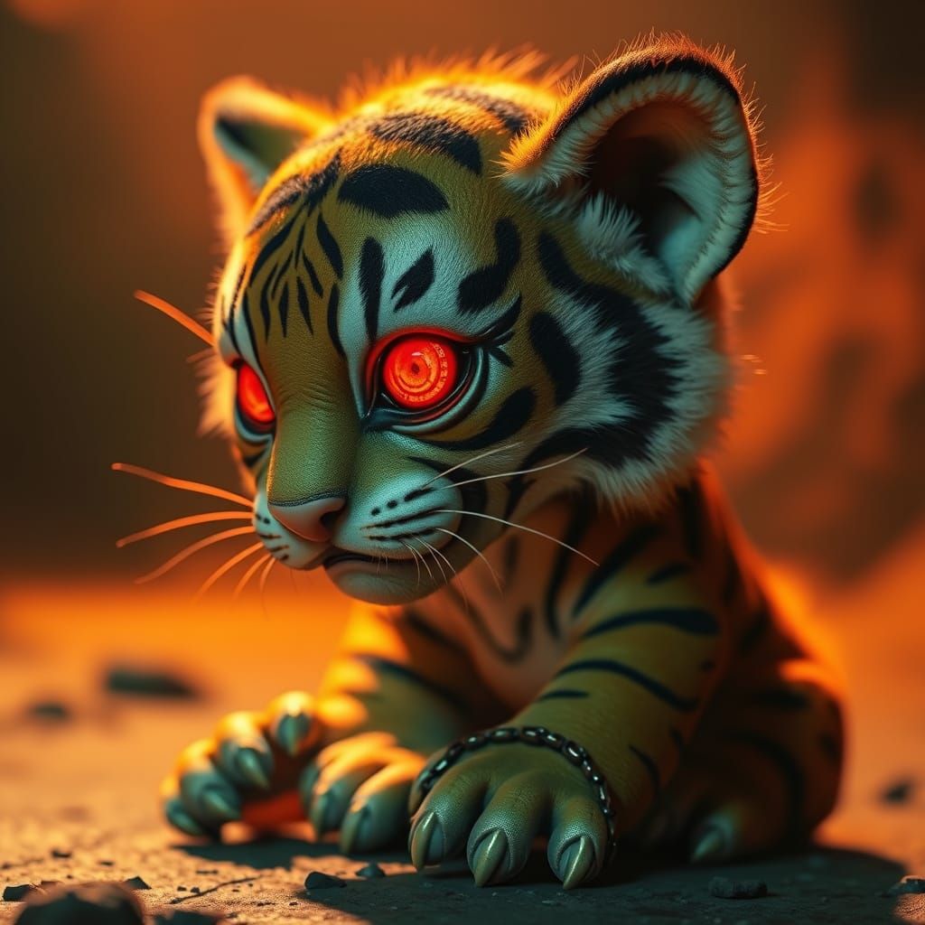 Creepy Cute Alien Tigerbaby with Red Eyes