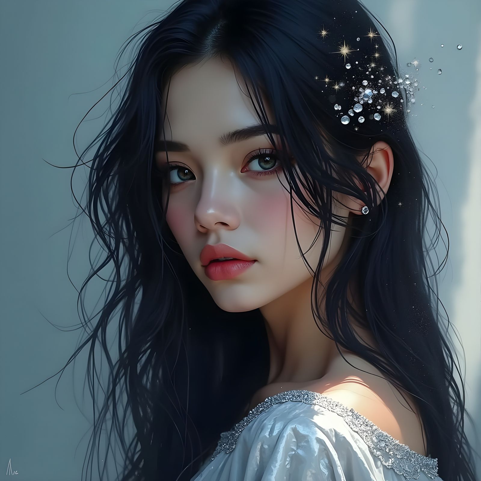 Norse Goddess in Shimmering Silver Gown