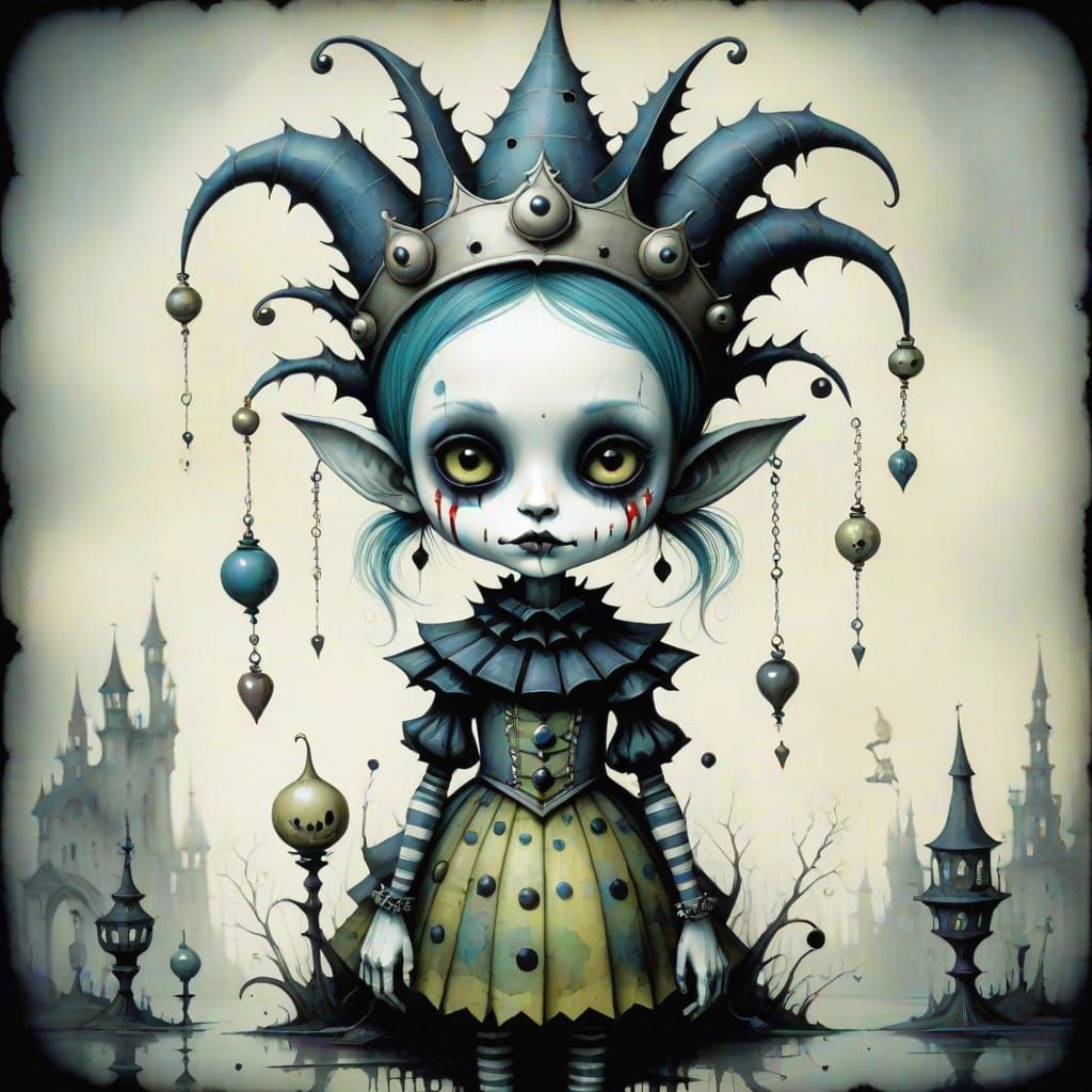 Surreal Jester in Macabre, Hyperdetailed Art